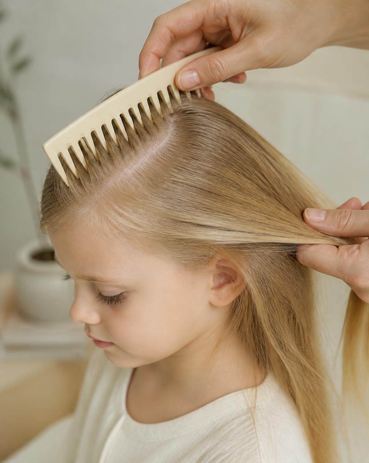 Fine straight hair gently sectioned to show the scalp