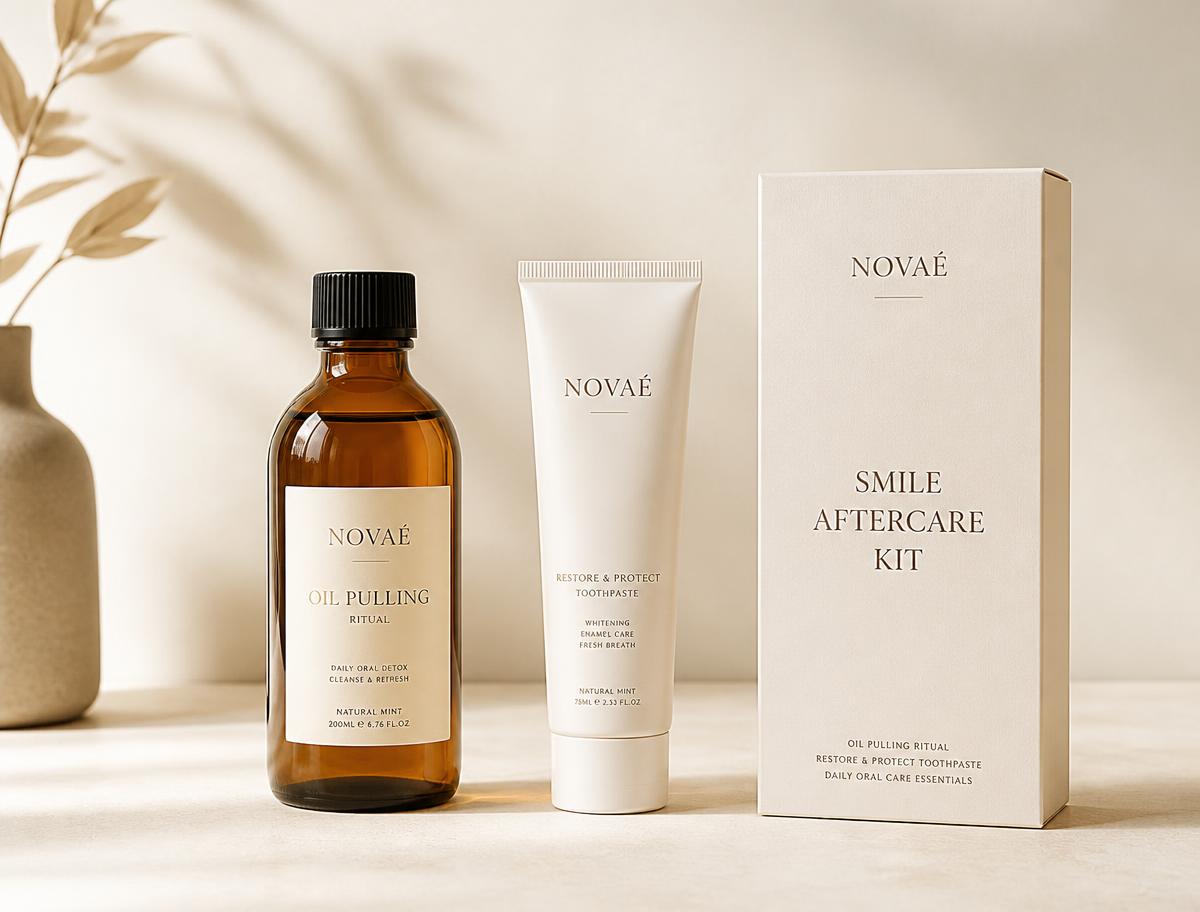 The complete Novaé Smile routine presented as an aftercare kit