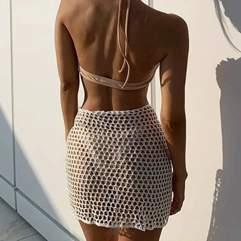 Ethereal Knitted Hollow Beach Skirt